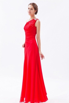 Noble One Shoulder A-line Red Chiffon Formal Evening Dress 