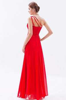 Noble One Shoulder A-line Red Chiffon Formal Evening Dress 