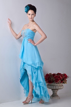 Lovely Sweetheart Chiffon Blue High Low Prom Dress 