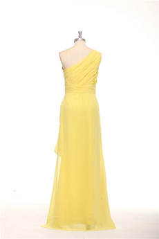 Cute One Shoulder Chiffon Yellow High Low Prom Dress 