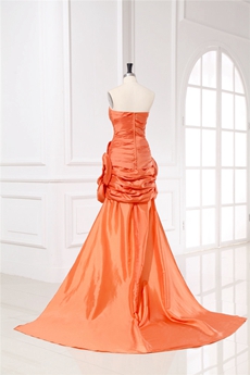 Fashionable Strapless Orange Cocktail Dress With Detachable Train 