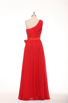 Cheap One Shoulder A-line Red Chiffon Bridesmaid Dress With Sash 