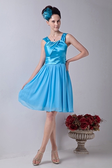Adorable Straps A-line Knee Length Blue Chiffon Homecoming Dress 
