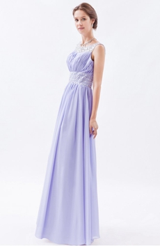 Scoop Neckline Column Full Length Chiffon Lavender Prom Dress With Rhinestones 