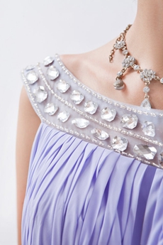 Scoop Neckline Column Full Length Chiffon Lavender Prom Dress With Rhinestones 