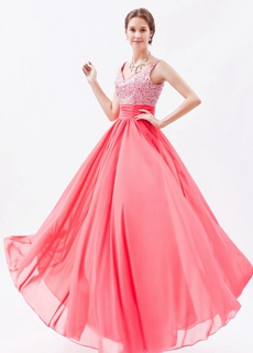 Beautiful Straps A-line Watermelon Colored Prom Dress For Juniors 