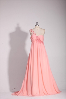 Grecian One Straps Empire Chiffon Pink Prom Dress For Maternity Women 