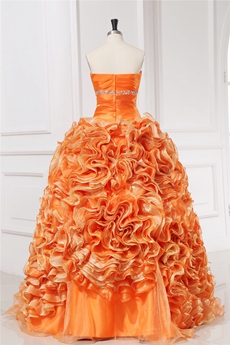 Luxury Orange Ruffled Quinceanera Gown Dress
