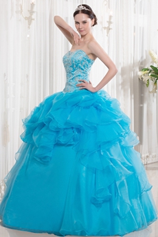 Newest Sweetheart Neckline Ball Gown Full Length Blue Embroidery Quincenera Dress 
