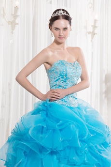 Newest Sweetheart Neckline Ball Gown Full Length Blue Embroidery Quincenera Dress 