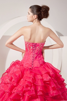 Exquisite Sweetheart Ball Gown Organza Hot Pink Quinceanera Dress Corset Back 
