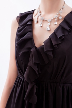 V-Neckline Mini Length Black Chiffon Homecoming Dress 