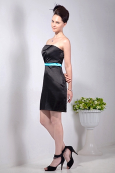 Sheath Mini Length Satin Little Black Dress 