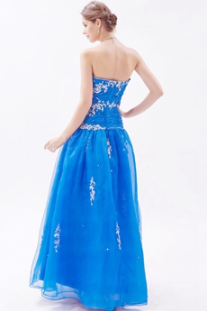 Sweetheart Organza Full Length Royal Blue Princess Quince Dress 