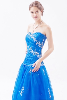 Sweetheart Organza Full Length Royal Blue Princess Quince Dress 