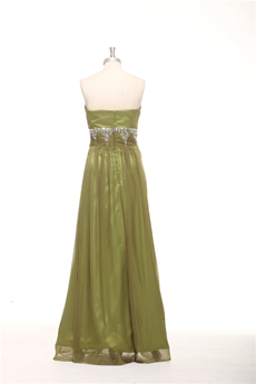 Dipped Neckline Column Full Length Olive Green Evening Dress 