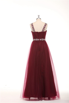 Double Straps A-line Tulle Burgundy Junior Prom Dress 