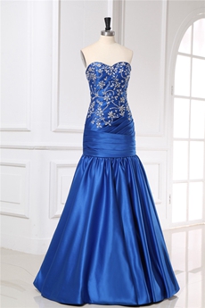 Sheath Floor Length Sweetheart Royal Blue Prom Dress With Embroidered Beads 