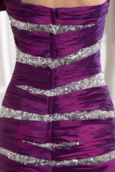 Mysterious Single Straps Dropped Waist Full Length Purple Prom Gown With Sequins  