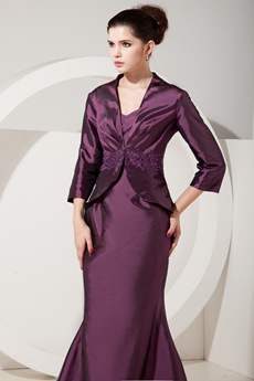 Charming Straps Sheath Floor Length Grape Colored Mother Of The Bride Dress With Jacket 