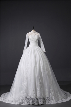 Modest High collar Long Sleeves Lace Winter Wedding Dresses 