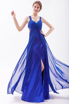 Crossed Straps Back A-line Royal Blue Chiffon Evening Dress 