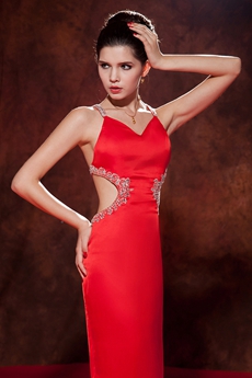 Sexy Crossed Straps Back Sheath Full Length Red Evening Gown 