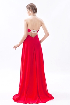Dippled Neckline Empire Full Length Red Chiffon Maternity Prom Dress 