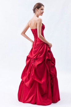 Strapless Taffeta Simple Red Quinceanera Dress With Great Handwork 