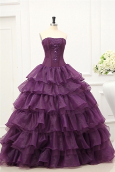 Western Strapless Grape Organza Layers Quinceanera Dresses