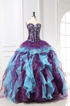 Inexpensive Colorful Eggplant & Blue Sweet 15 Dresses With Ruffled Skirt  