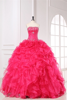Best Fuchsia Organza Strapless Ball Gown for Sweet 15