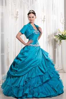 Classy Sweetheart Neckline Ball Gown Turquoise Taffeta Quinceanera Dress 2016