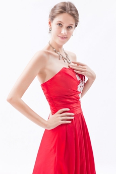 Cute Strapless Red Taffeta Junior Prom Dress 
