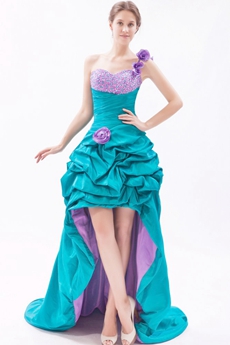 Cute One Shoulder Teal & Lilac Colorful High Low Sweet Sixteen Dress