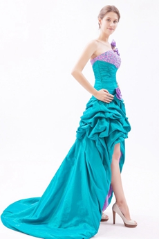 Cute One Shoulder Teal & Lilac Colorful High Low Sweet Sixteen Dress