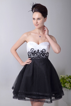 Fancy White & Black Mini Length Homecoming Dress With Beads 