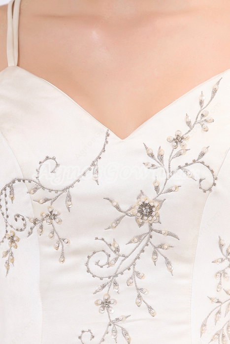 Spaghetti Straps A-line Embroidery Satin Wedding Dress 2016