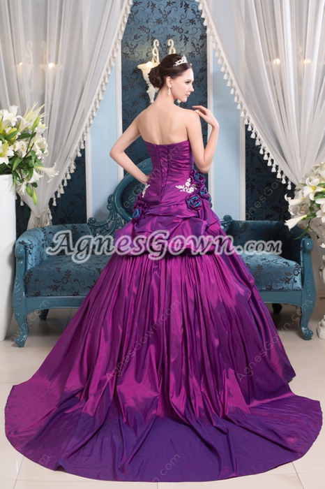 Exclusive Sweetheart Ball Gown Full Length Purple Taffeta Quinceanera Dress Corset Back 