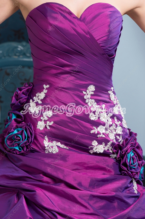Exclusive Sweetheart Ball Gown Full Length Purple Taffeta Quinceanera Dress Corset Back 