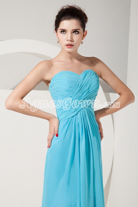 Pretty Straight Full Length Blue Chiffon Bridesmaid Dress 