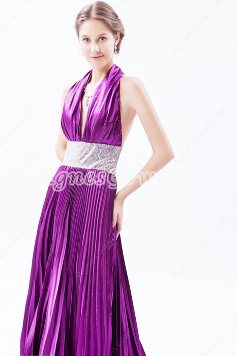 Sexy Halter A-line Purple Backless Evening Dress 