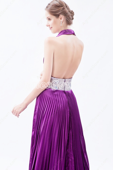Sexy Halter A-line Purple Backless Evening Dress 