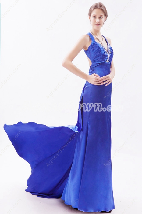 Sexy Royal Blue Satin Celebrity Evening Dress 