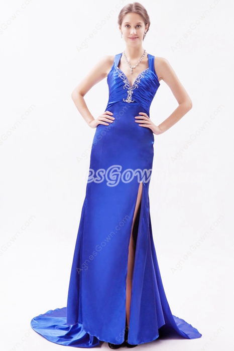 Sexy Royal Blue Satin Celebrity Evening Dress 