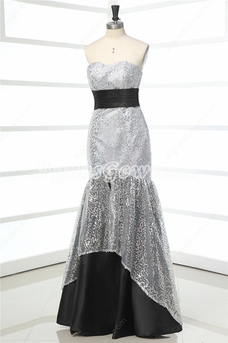 Stunning Silver and Black Sequined Mermaid Celebrity Dresses 