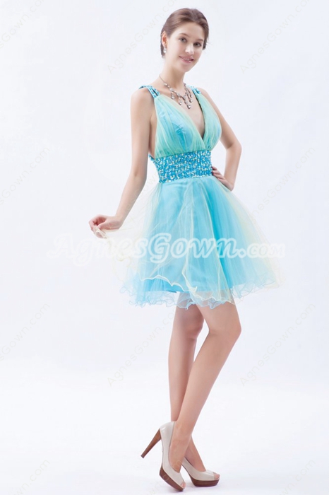 Sassy Plunge Neckline Puffy Mini Length Homecoming Dress 