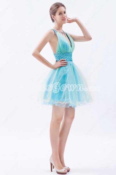 Sassy Plunge Neckline Puffy Mini Length Homecoming Dress 