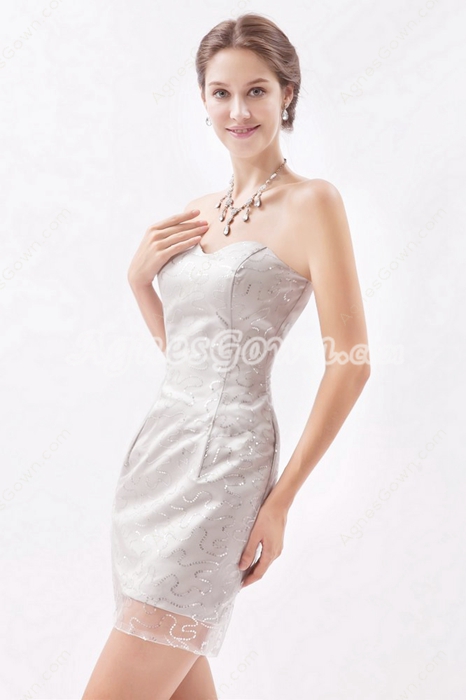 Sheath Mini Length Silver Sequins Cocktail Dress