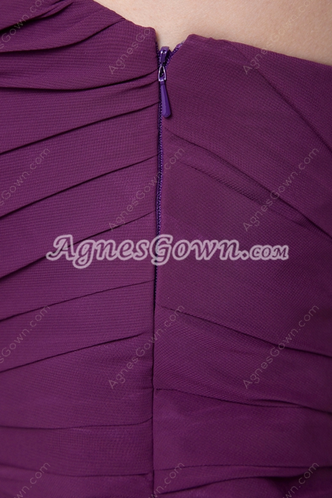 Fitted Mini Length Grape Chiffon Pleated Cocktail Dress 